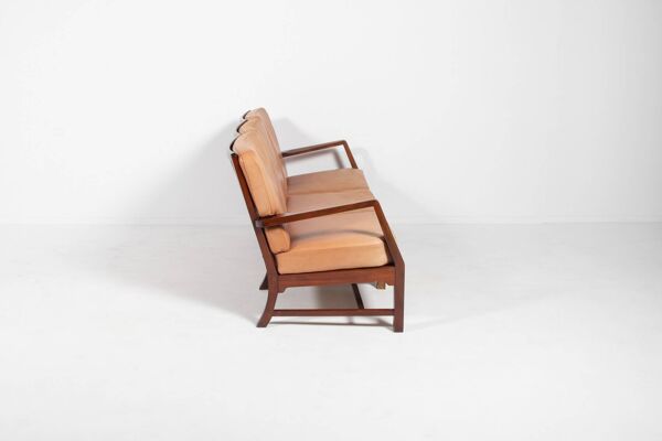 Canapé 3 places moderne danois du milieu du siècle avec coussins en cuir cognac