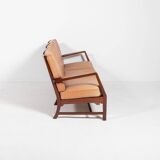 Mid-Century Danish Modern 3-seats sofa with cognac leather cushions