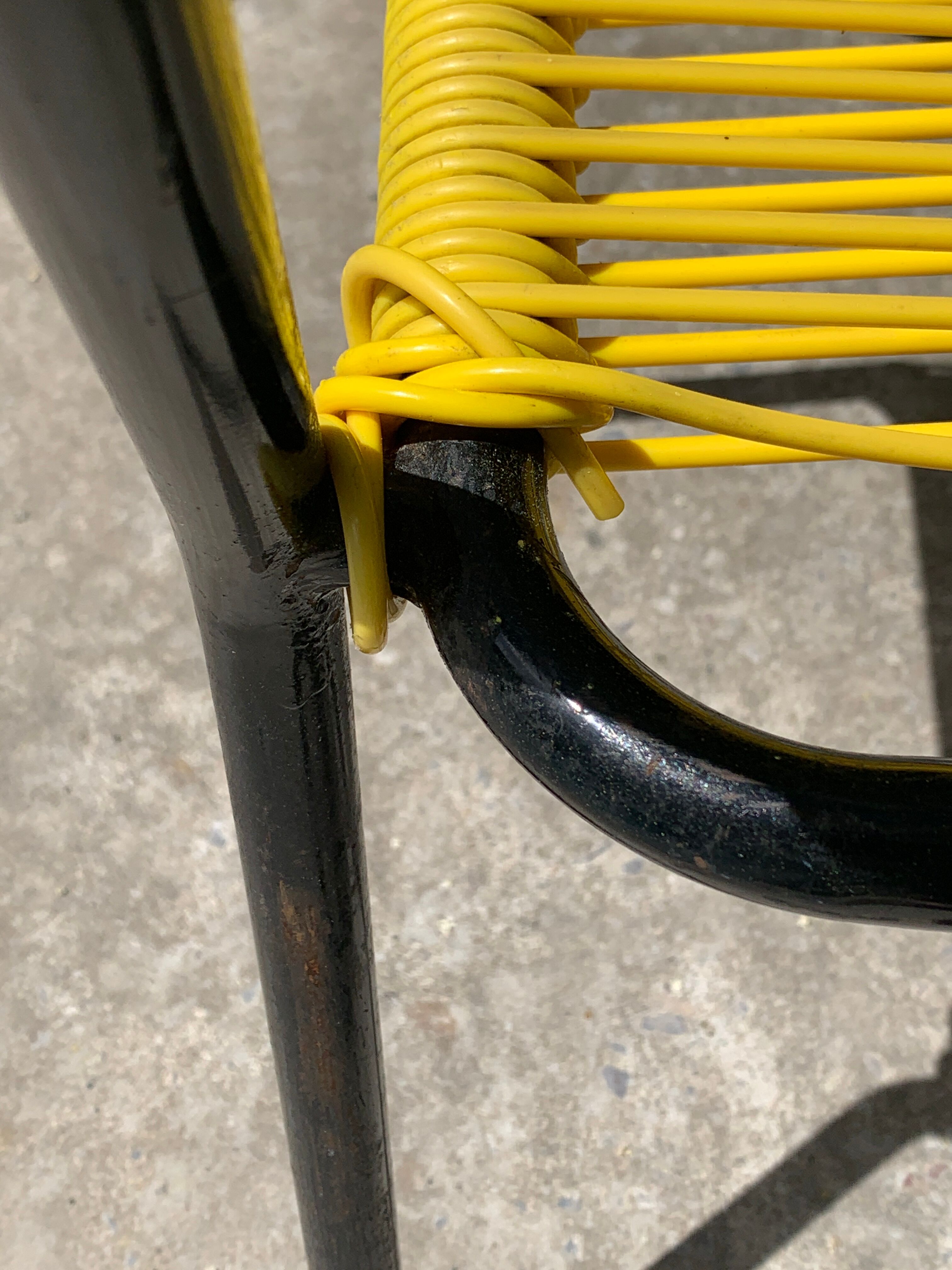 4 yellow scoubidou chairs, 1950