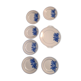 Dessert service main course 6 dessert plates Thaurion P.B Limoges year 50 decor pink blue