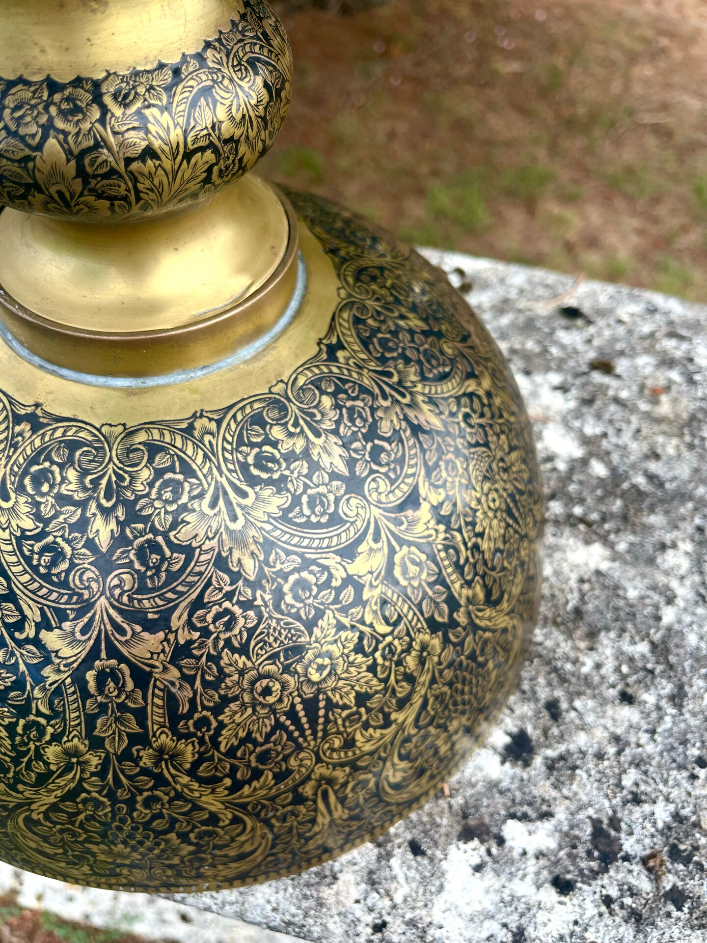 Ornate Floral Pedestal Champagne Cooler, brass ice bucket