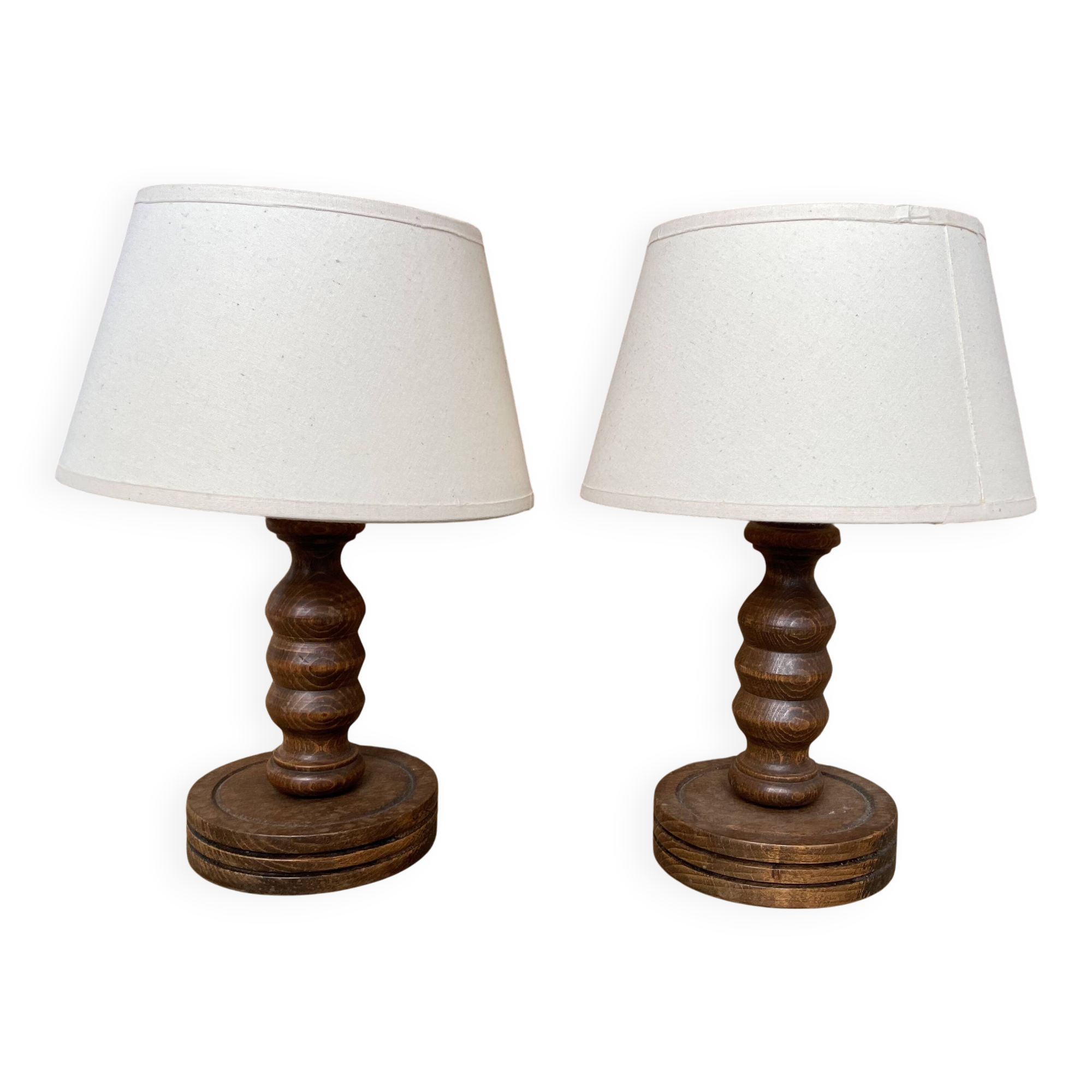 Set of 2 antique wooden lamps
