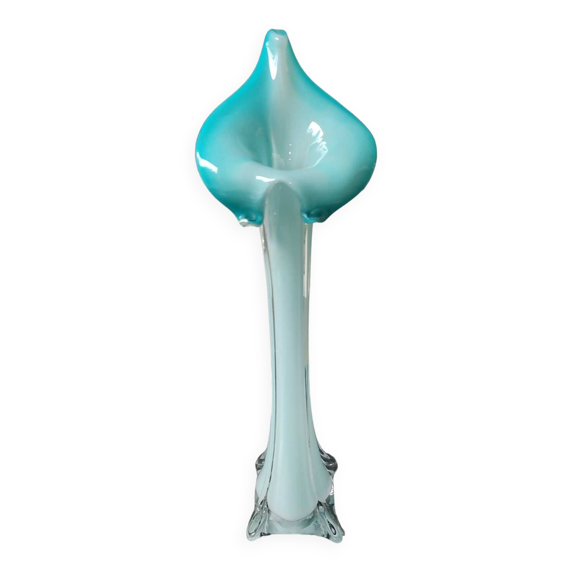 Soliflore vase in floral shape/Arum Flower. In opaline/blown glass. High 34 cm