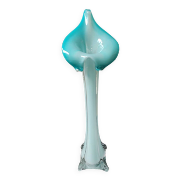Soliflore vase in floral shape/Arum Flower. In opaline/blown glass. High 34 cm