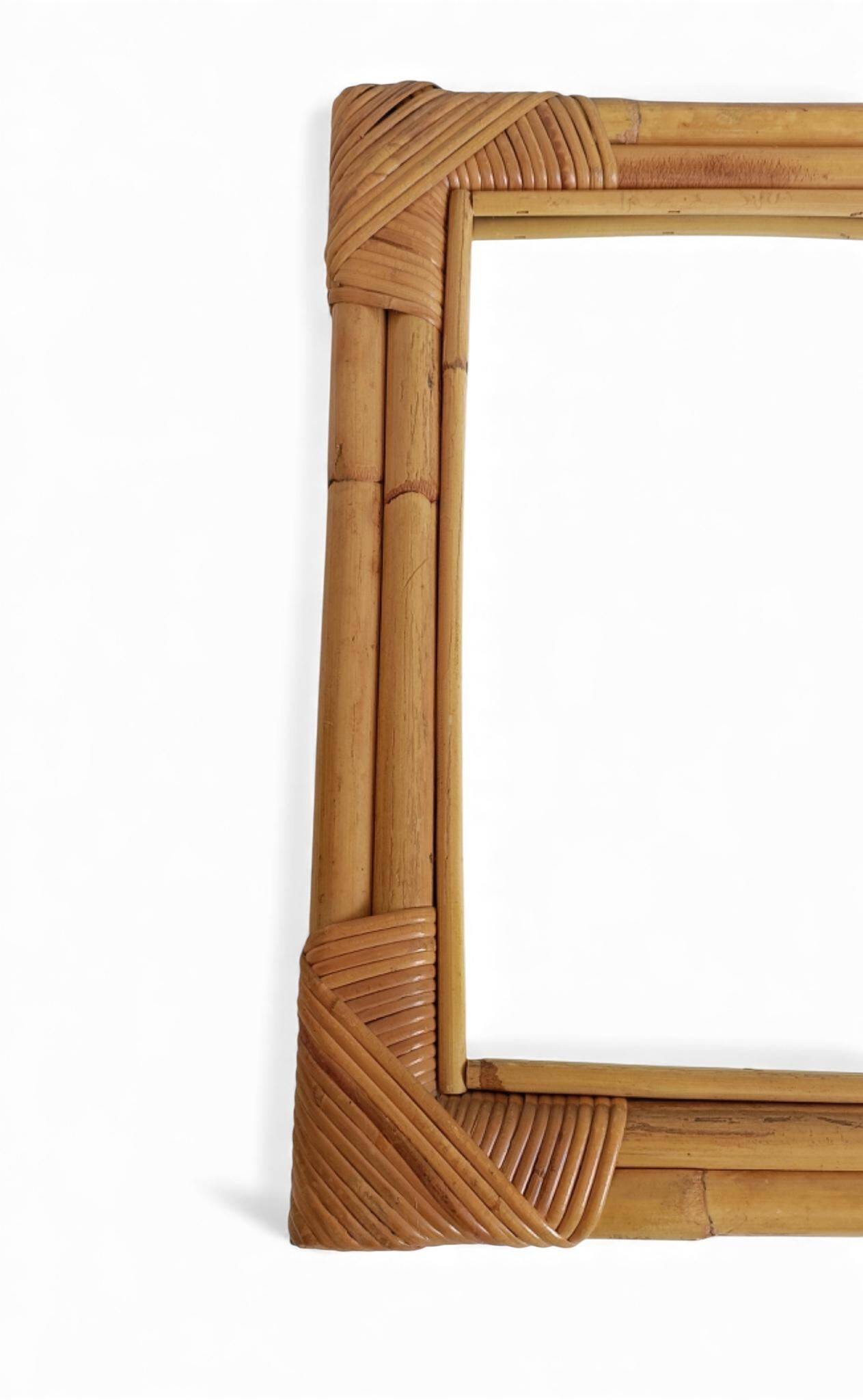 1960s Mid-Century Bamboo & Rattan Mirror in French Riviera Style