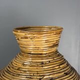 Midcentury pair pencil rattan large ( 62 cm ) pendants, Italy 1970s