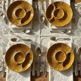 Set of plates, artichoke dishes, mustard yellow earthenware Gien vintage