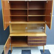 Highboard in two-tone wood with showcase part 1960s by Jitona Czech republic