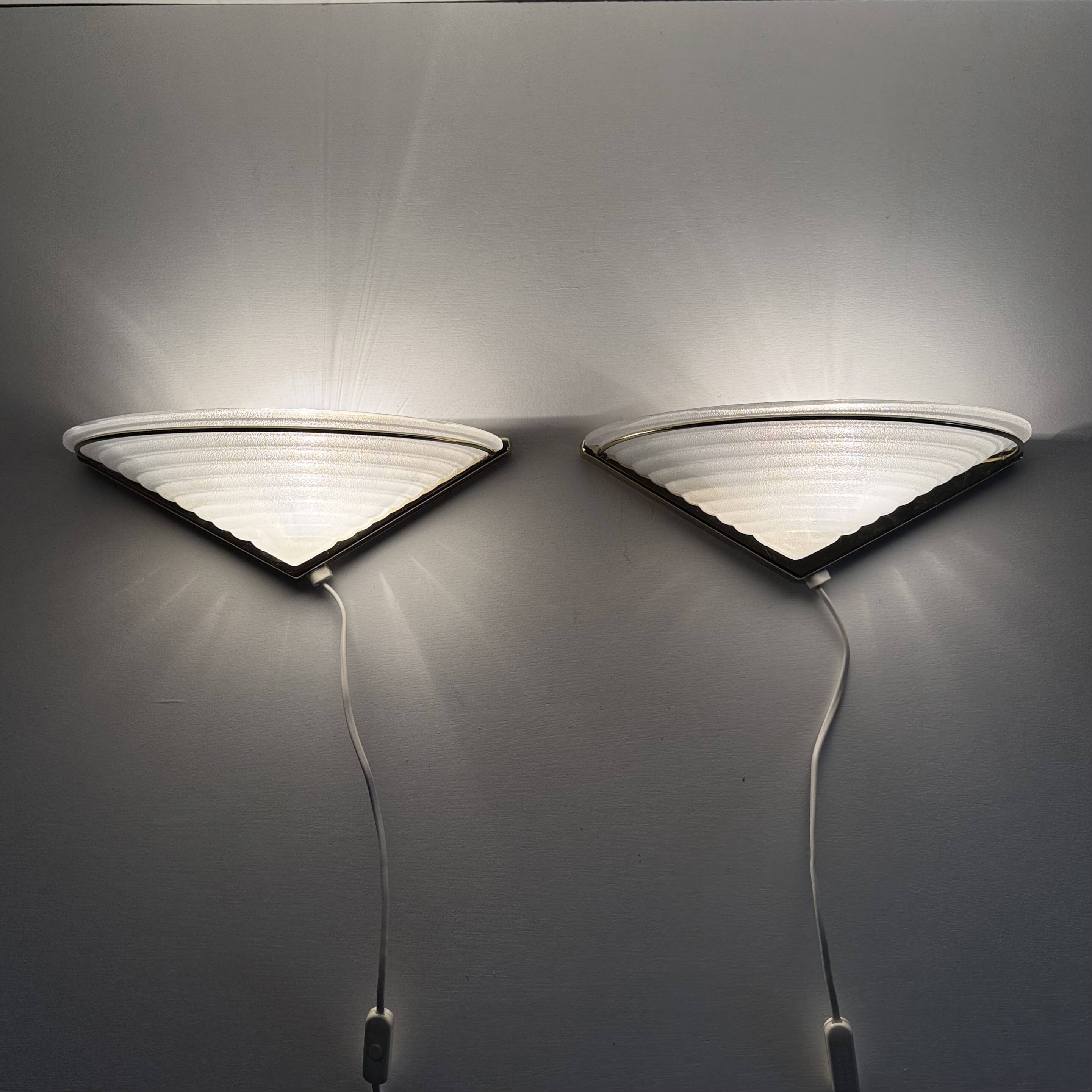 Set of Vintage Glass Wall Lamps with Gold Holder, 1970s