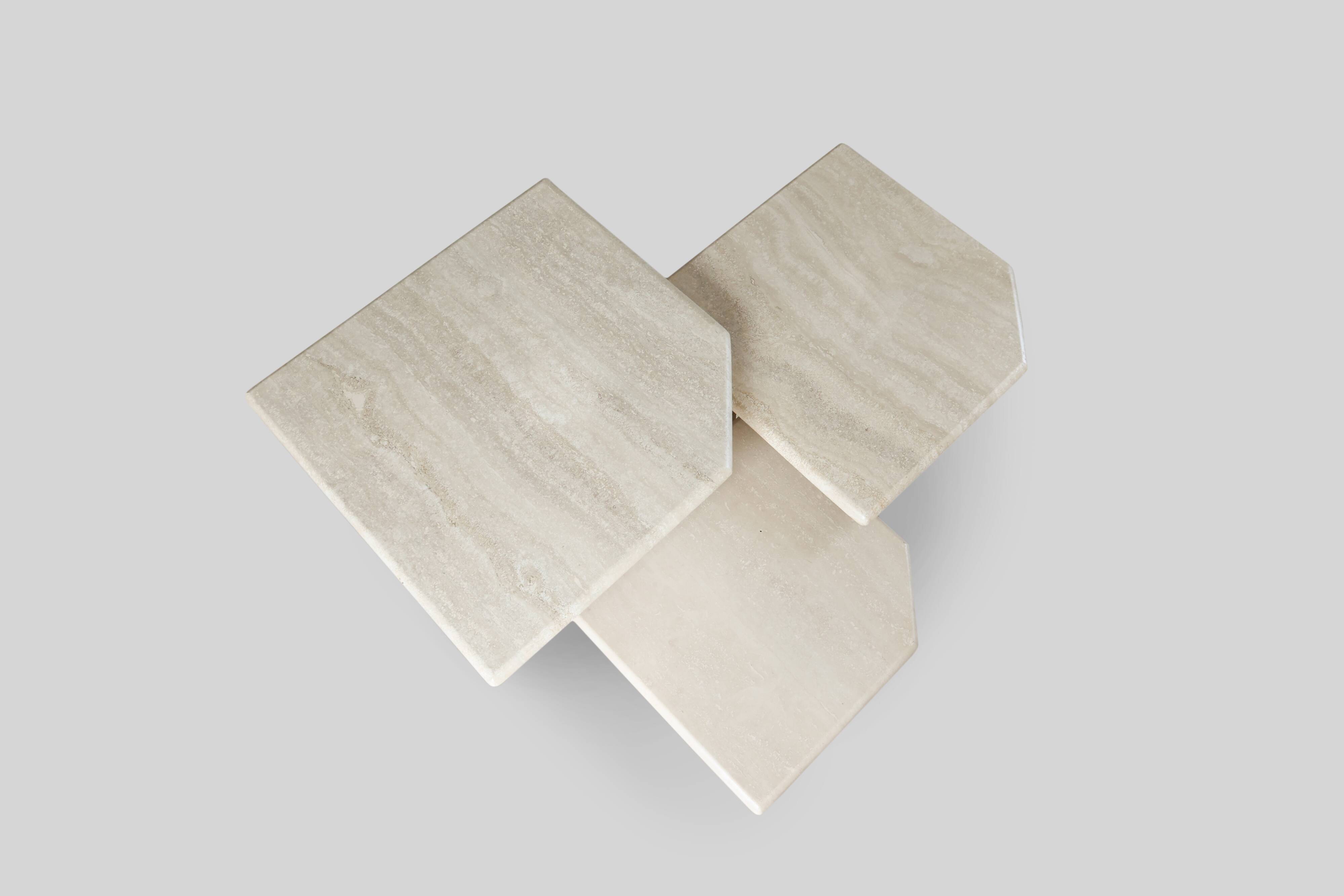 A set of 3 vintage italian travertine nesting tables