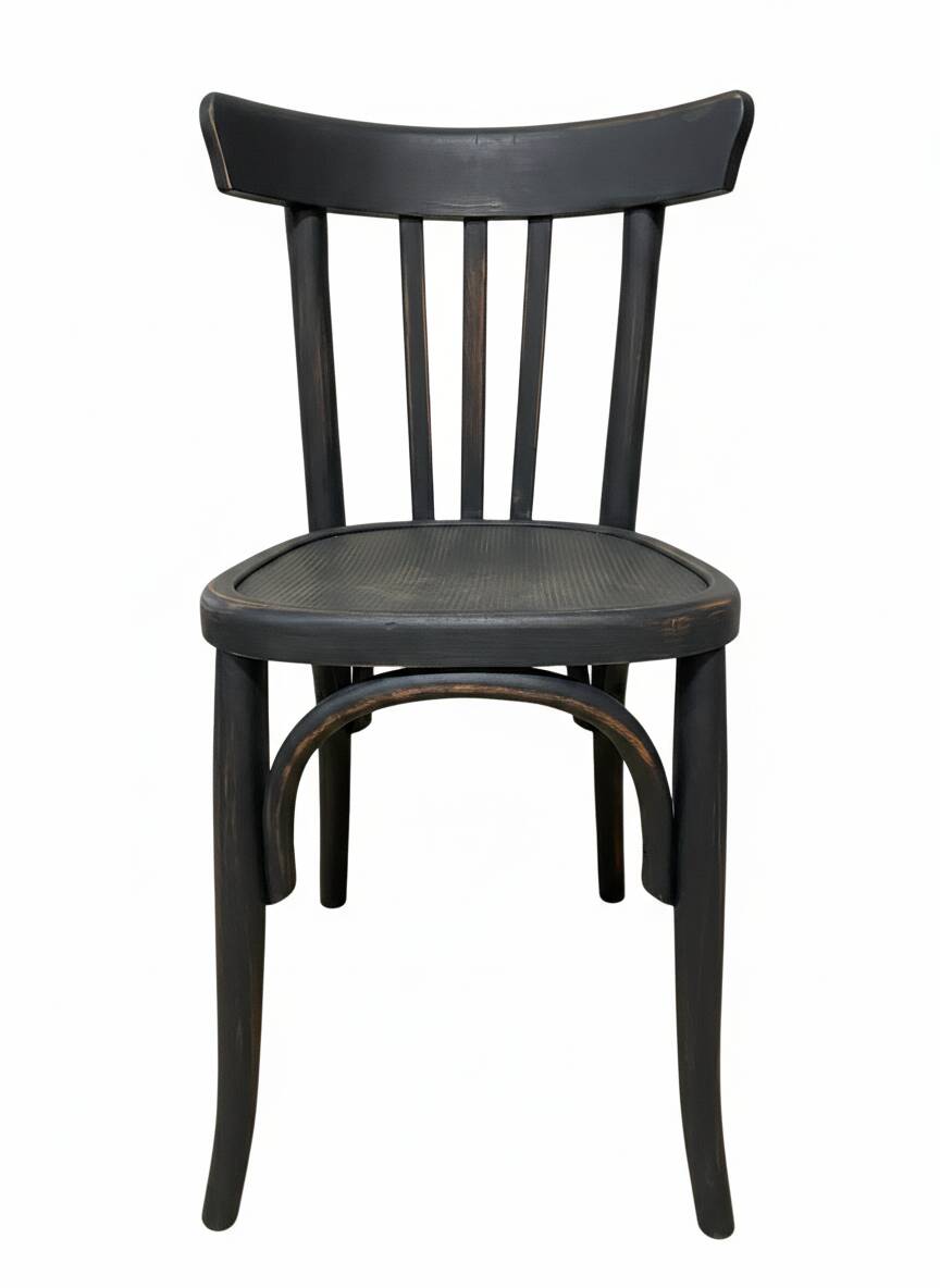 matte black bistro chair with a patina