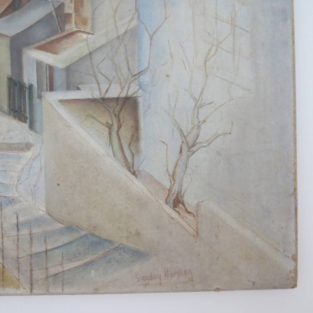 1950s Cubist Painting St Ives E Kahnii Oil on Canvas Sunday Morning