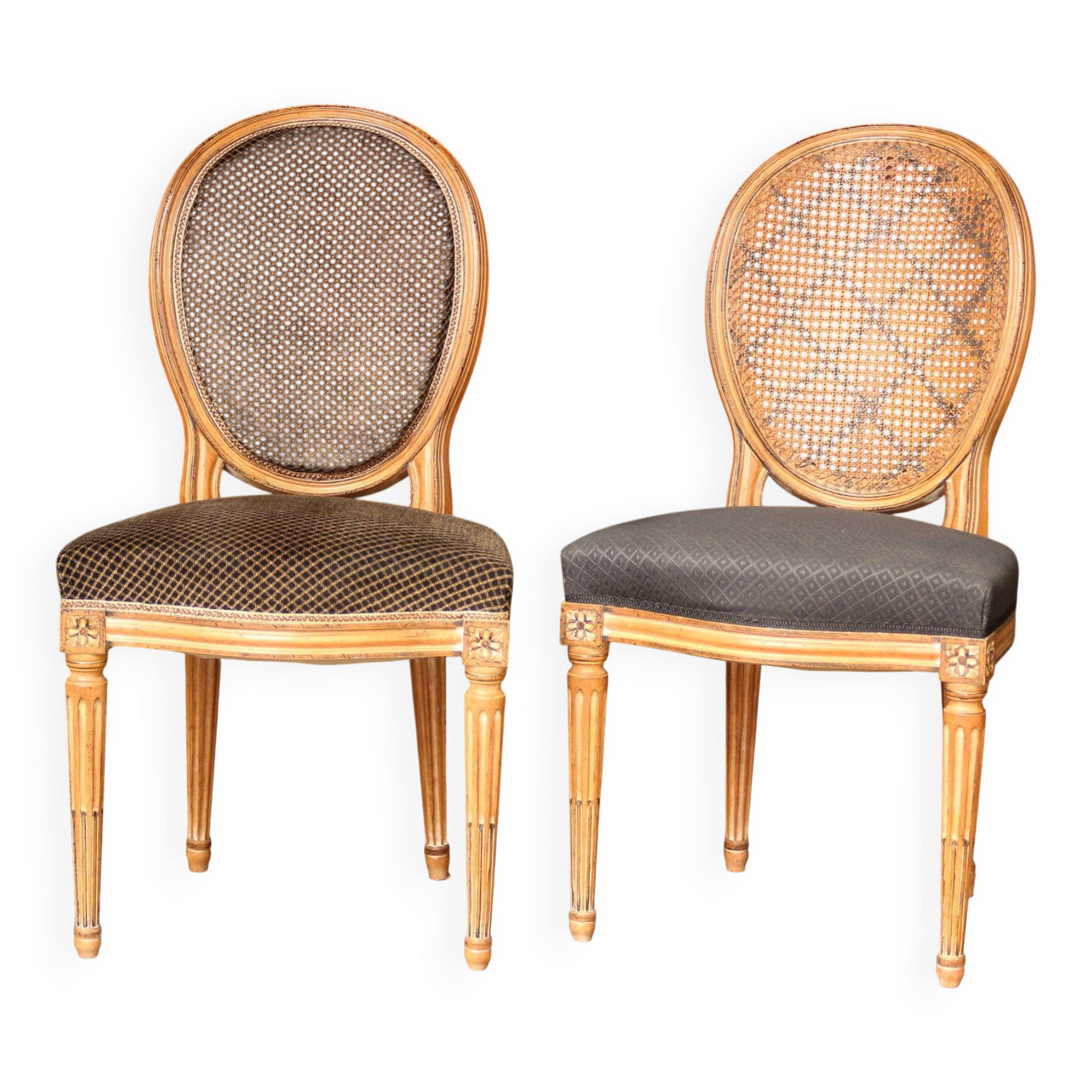 Two solid walnut chairs. Work from the suburbs, circa 1900