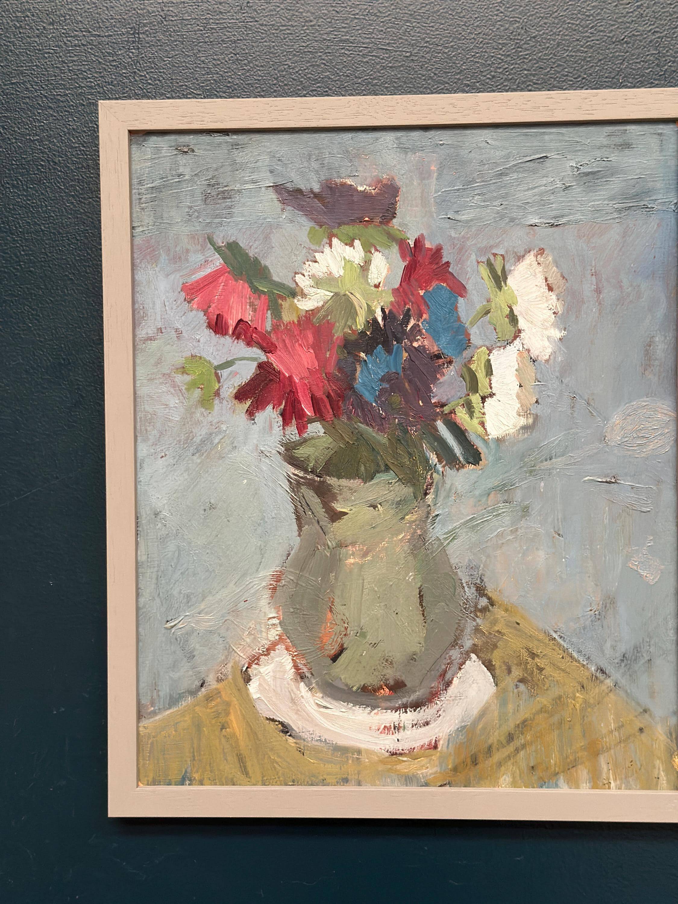 Original Swedish Oil on Panel – “Flowers in Green Vase” – Signed – Vintage