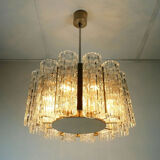 Lustre chromé Kaiser milieu du siècle 1960  avec 12 tubes de verre