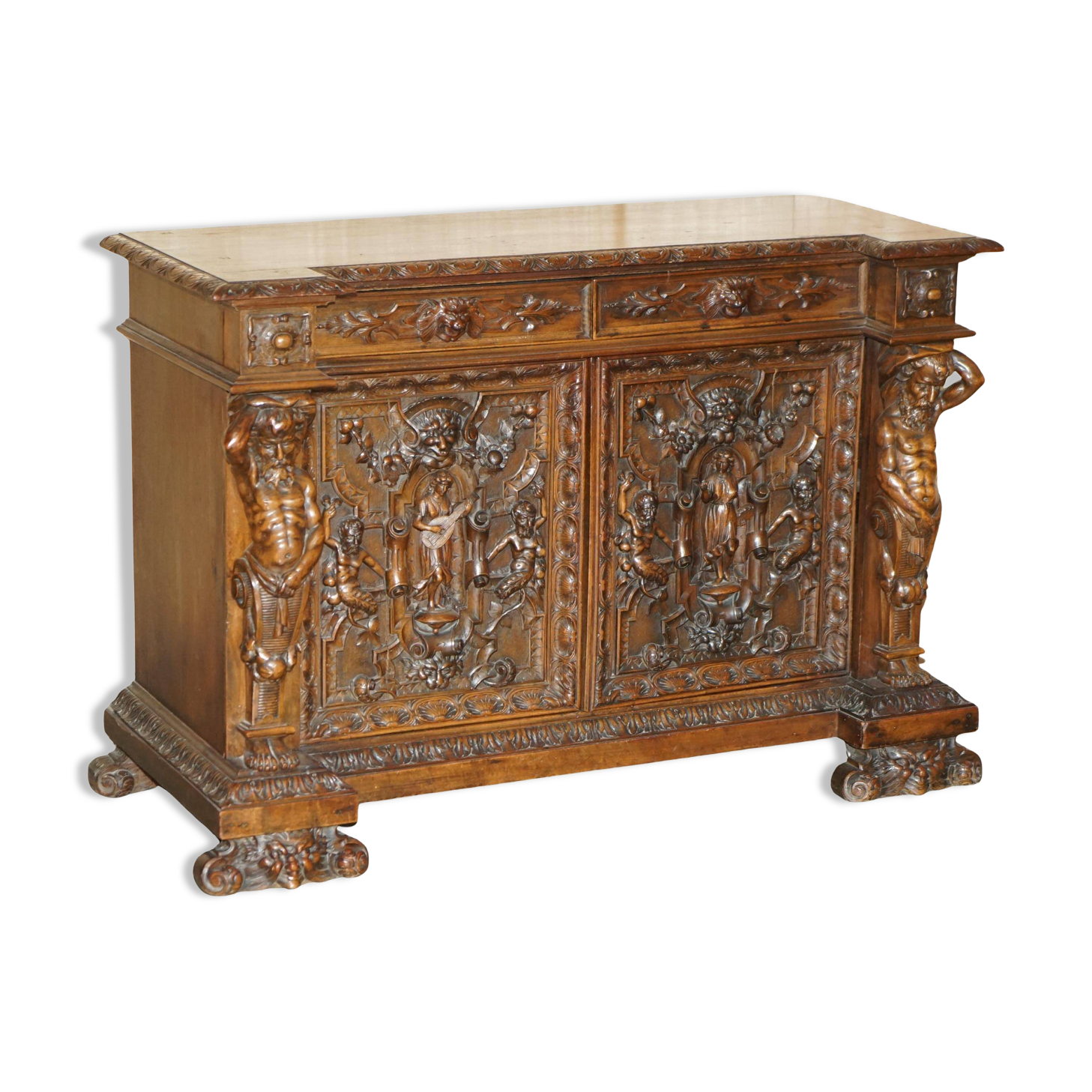 French walnut buffet sideboard, decorated, circa 1850.