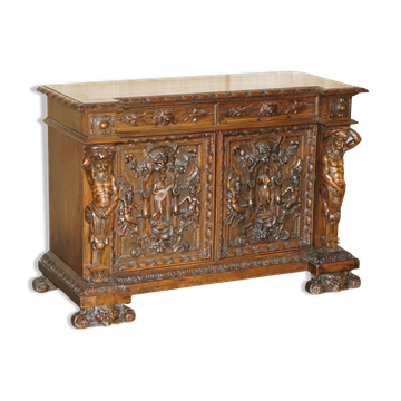French walnut buffet sideboard, decorated, circa 1850.