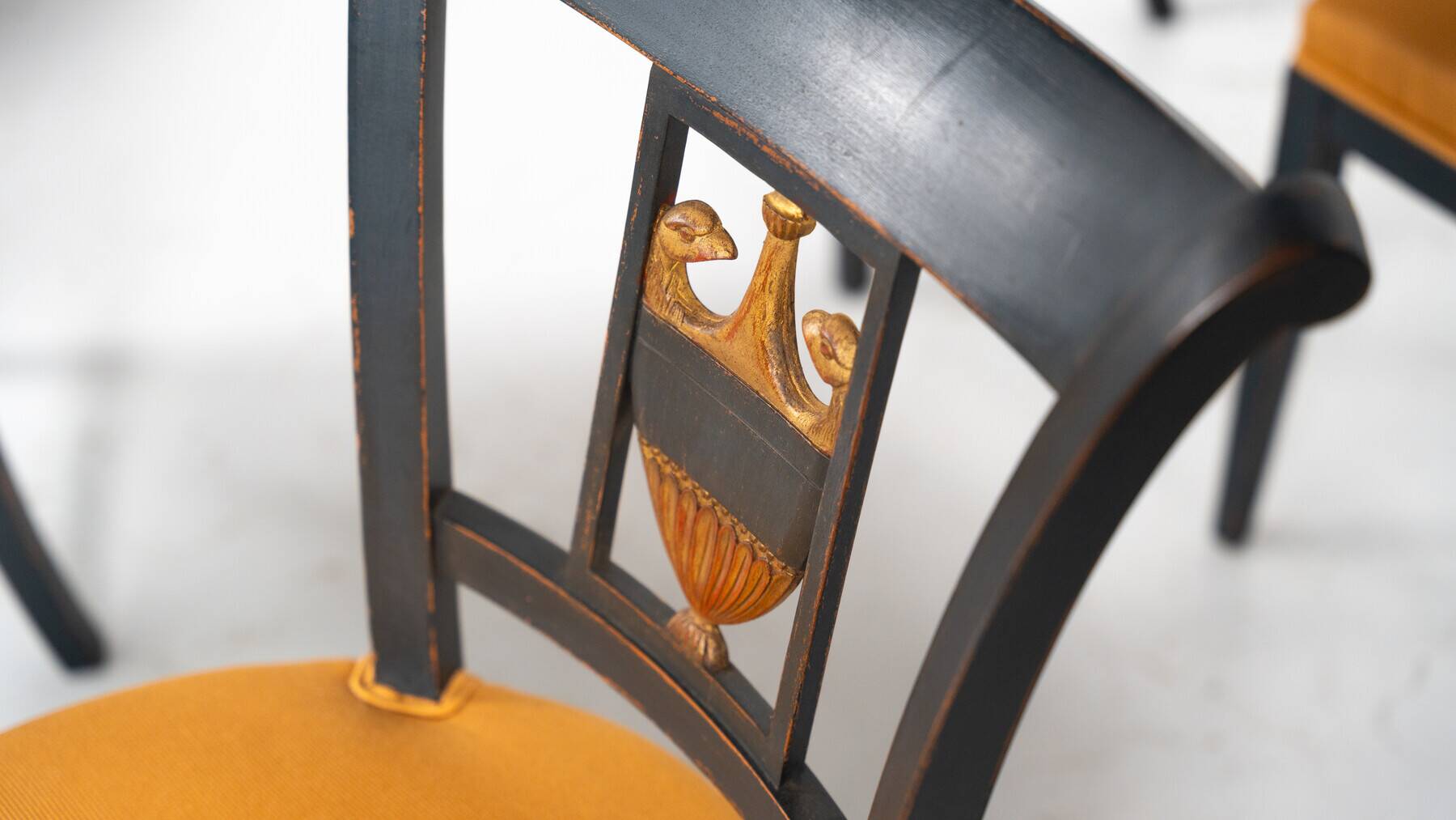 Set of 2 Black and Gold Armchairs and 4 Chairs, Empire style