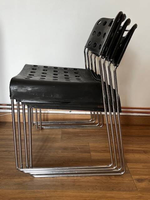 Set of 4 Black Omstak Chairs by Rodney Kinsman for Bieffeplast