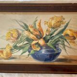 Aquarelle "Fleurs jaunes" signé J Mansat