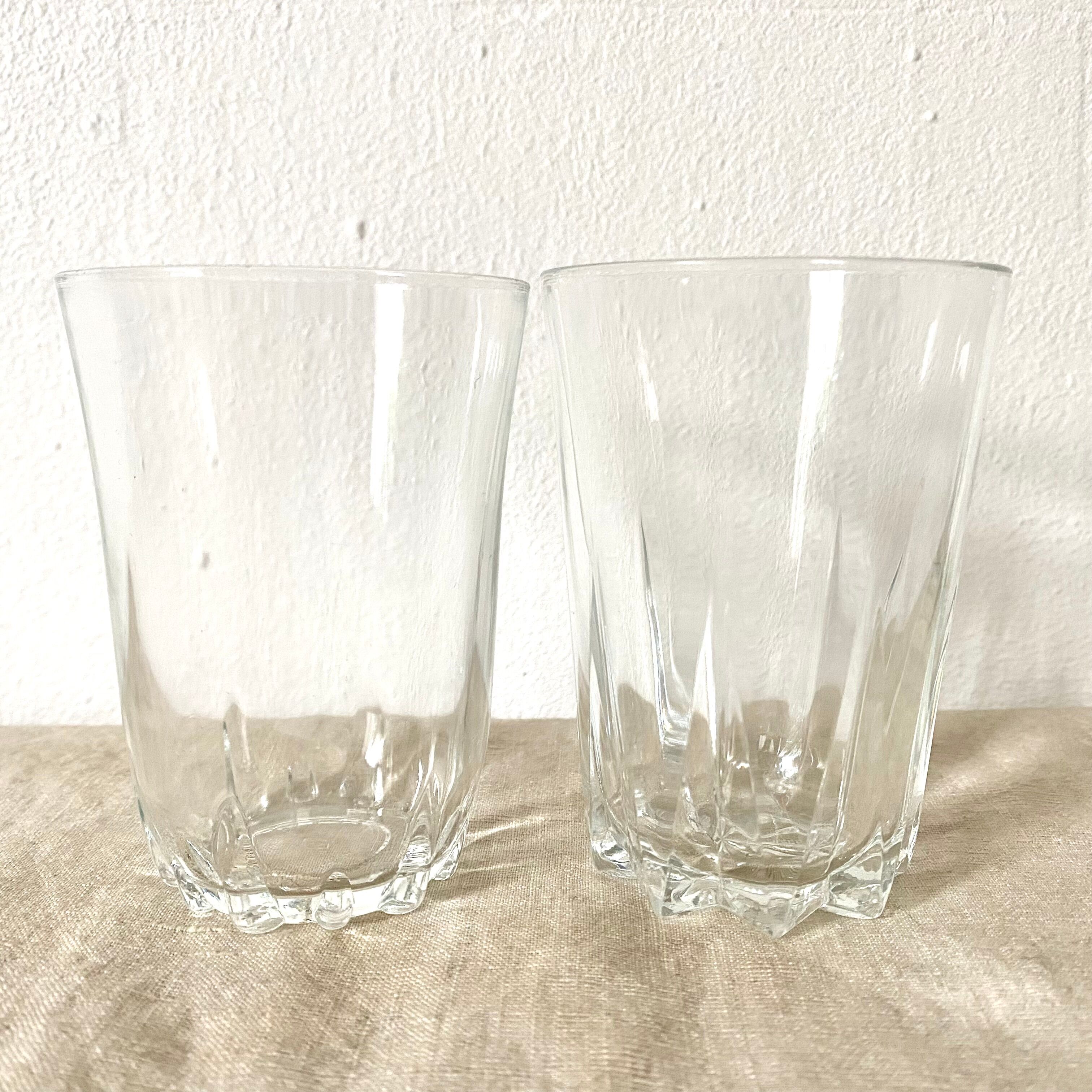 Mismatched vintage water glasses