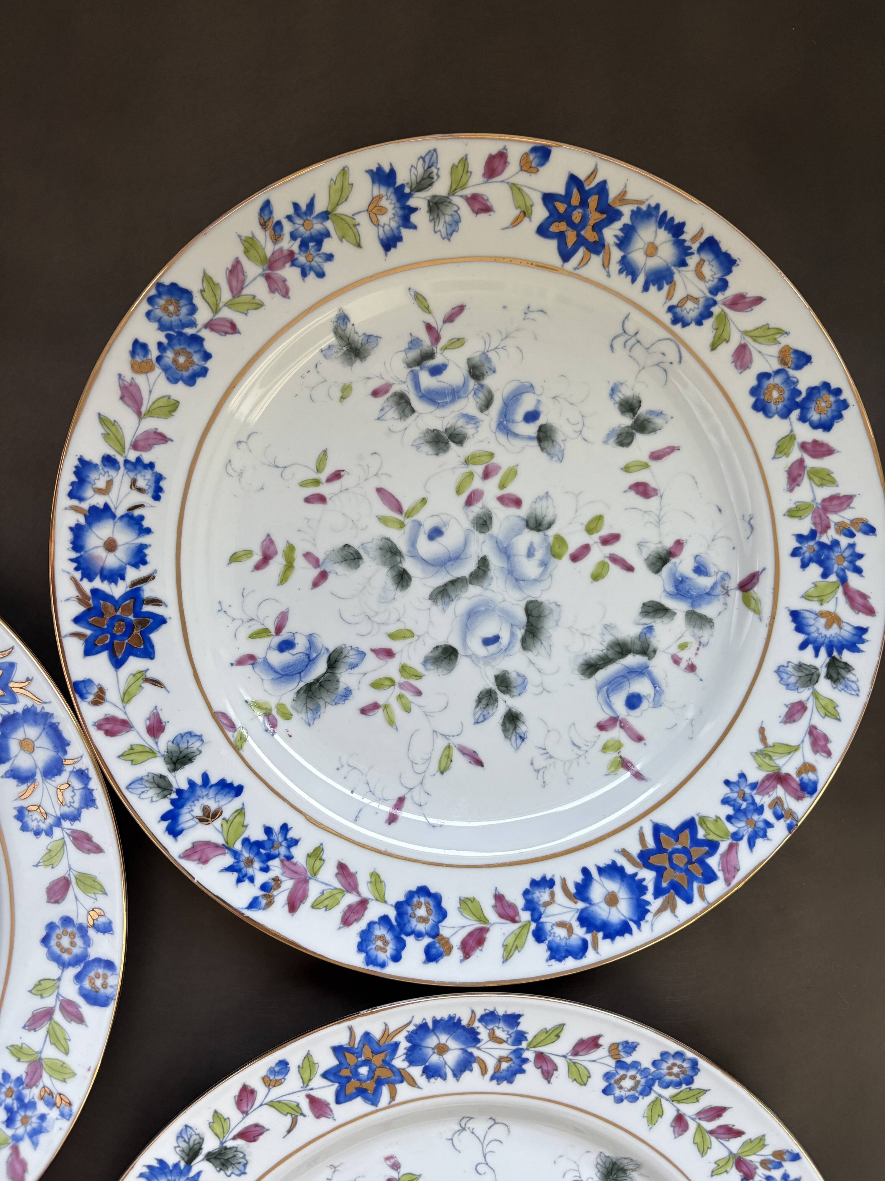 Lot de 6 assiettes plates florales vintage