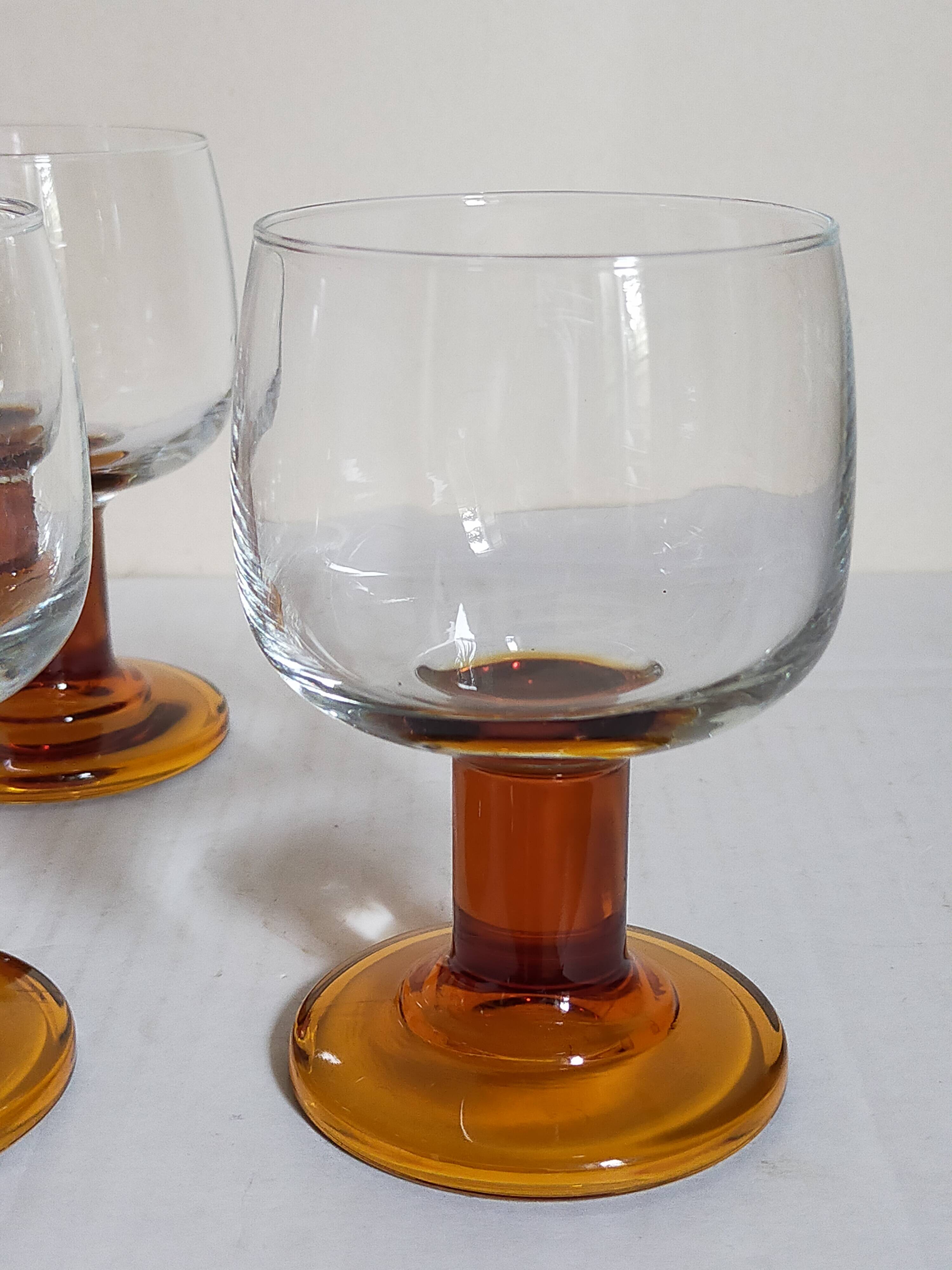Six amber stemmed glasses from the 70s