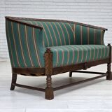 1950s, Danish 2-seater sofa, green furniture wool, oak wood.