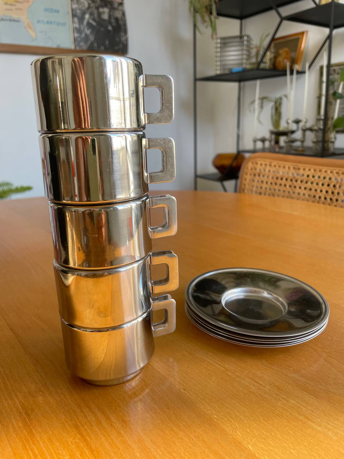 Casalinghi STO stainless steel cups, vintage 70s Italian design