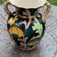 Amphora vase in glazed ceramic vintage vallauris fish motifs
