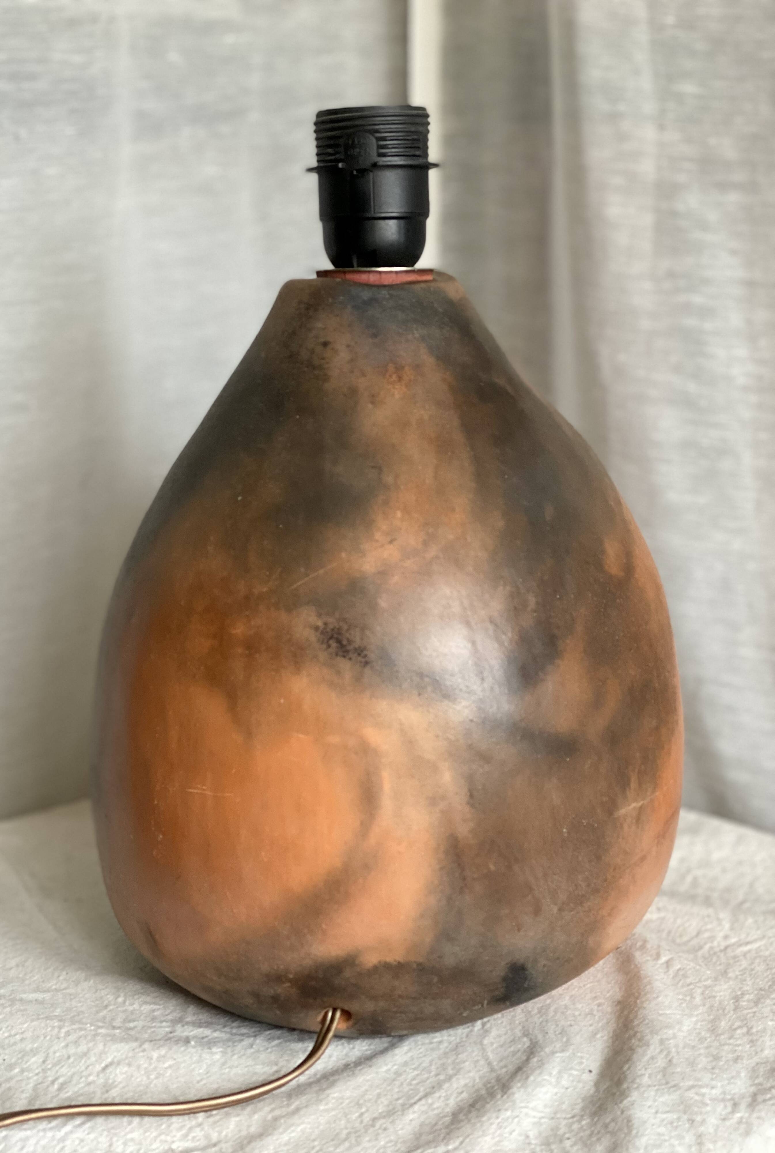 Vintage 1970s brutalist ceramic lamp signed "AC" in the Vallauris style