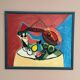 Original Swedish Oil On Panel – “Sitar And Fruit” – Vintage & Framed – 57 × 69 Cm (22.4" × 27.2")