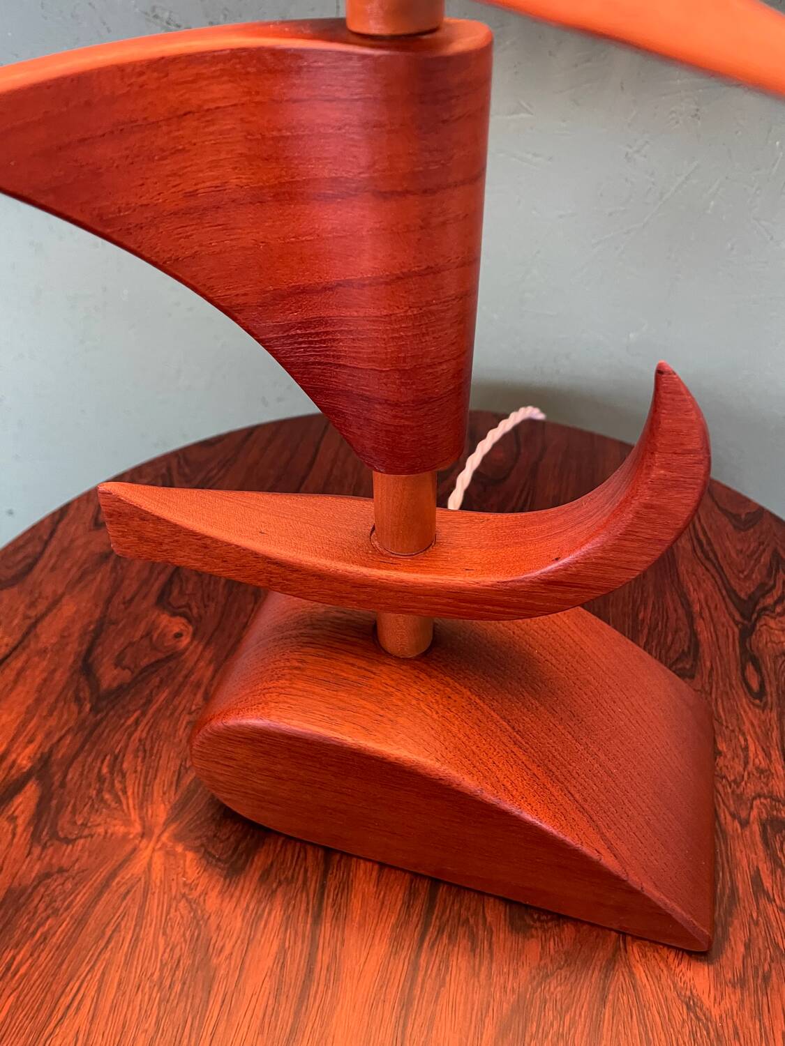 Vintage mid-century modern Danish sculptural teak table lamp