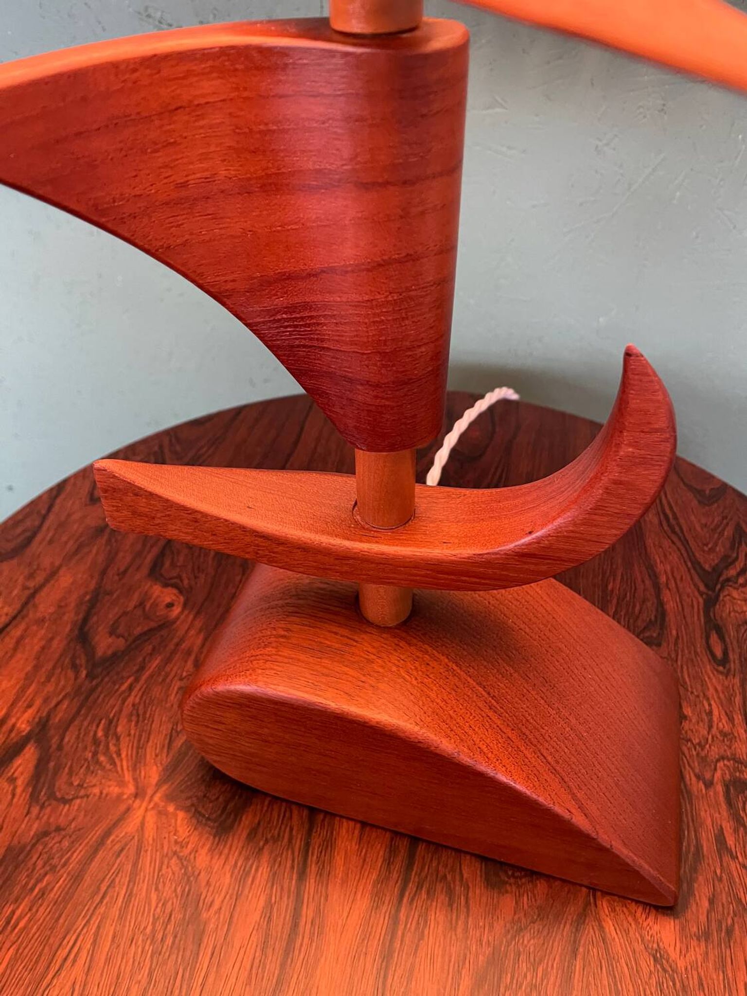 Vintage mid-century modern Danish sculptural teak table lamp