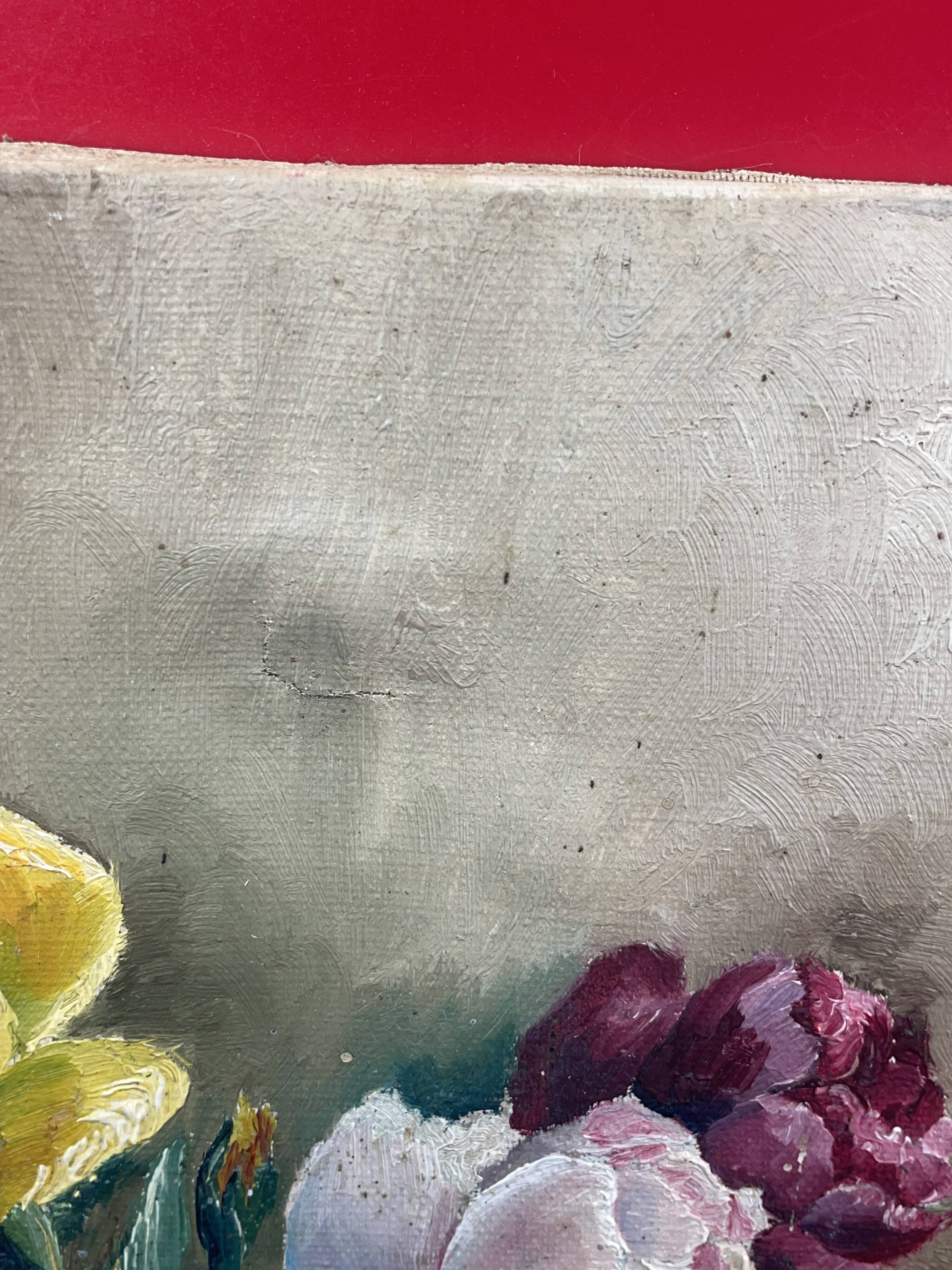 Oil on canvas bouquet - saint-hilaire-des-loges robert gougnard xxth