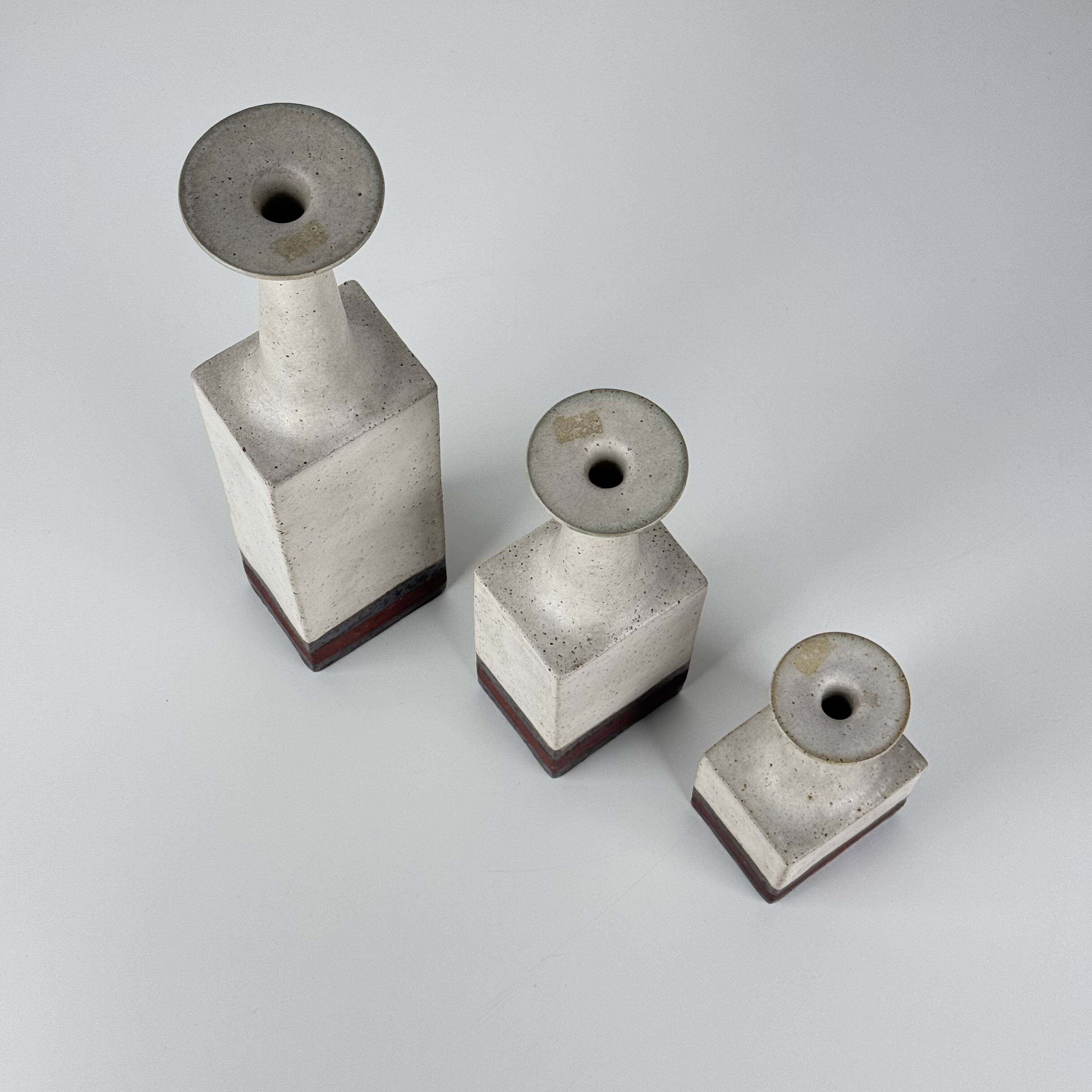 Rare Bruno Gambone Ceramic Monofiore Vase Trio, Italy – Mid-20th Century