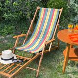 Transat/ chilienne vintage en bois avec repose-pieds — Années 60
