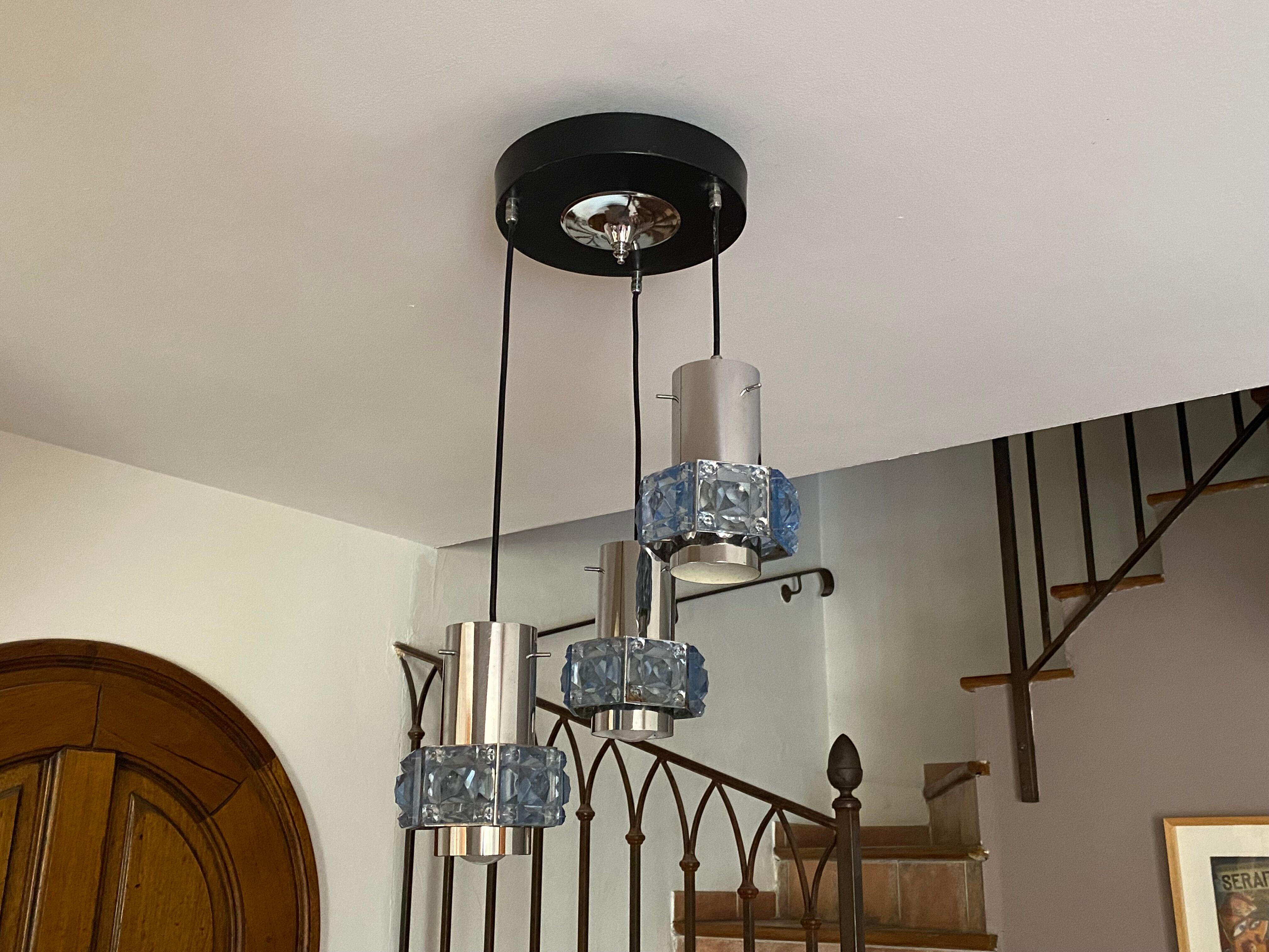 Suspension cascade 3 tubes steel and glass 1970