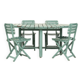 Salon de jardin en bois bleu
