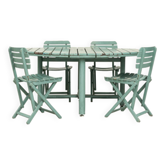 Salon de jardin en bois bleu