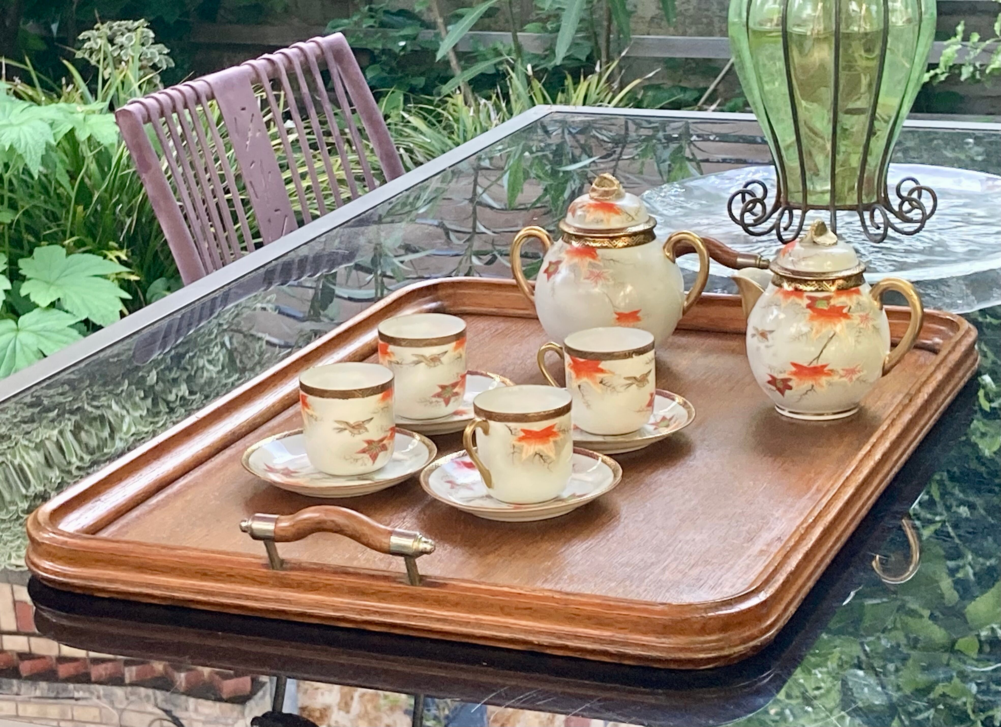 Old serving tray - oak and bronze