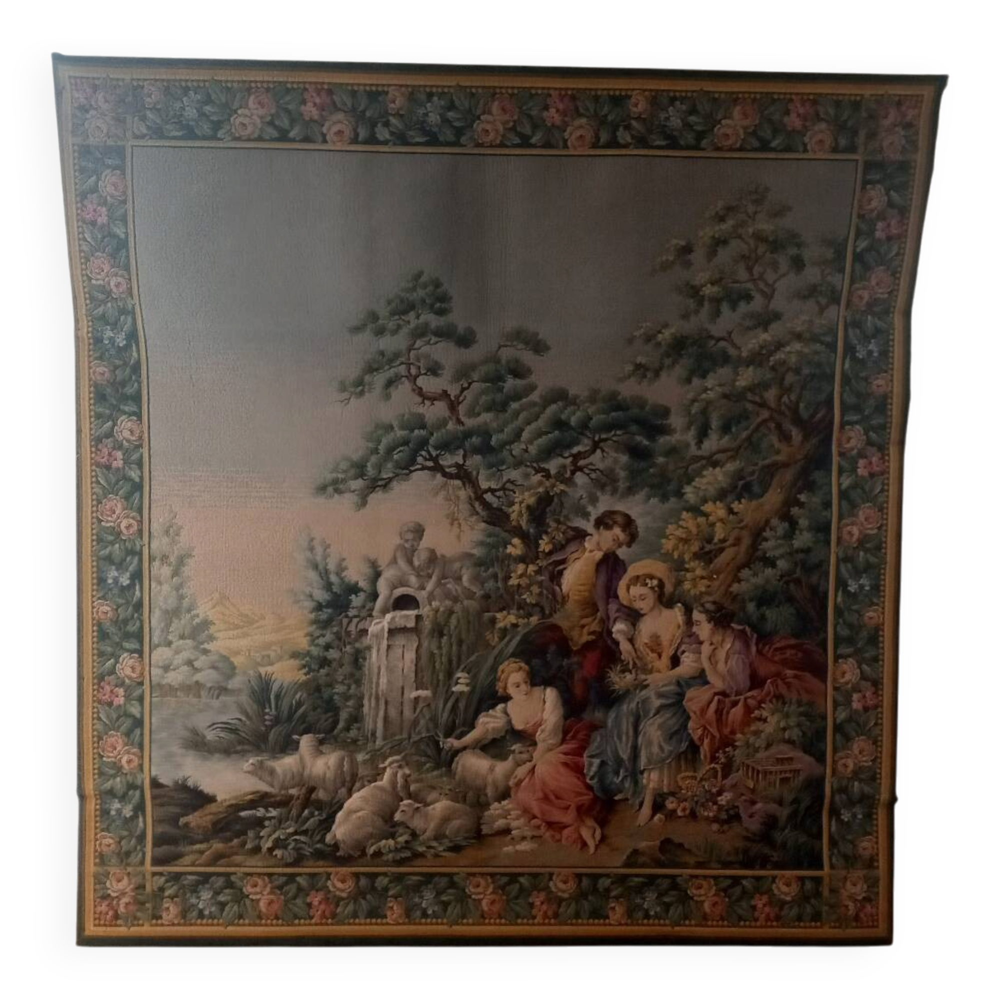 Genuine woven tapestry in the Aubusson style – pastoral French tapestry