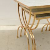 Neoclassical brass and marble nesting tables, 1950