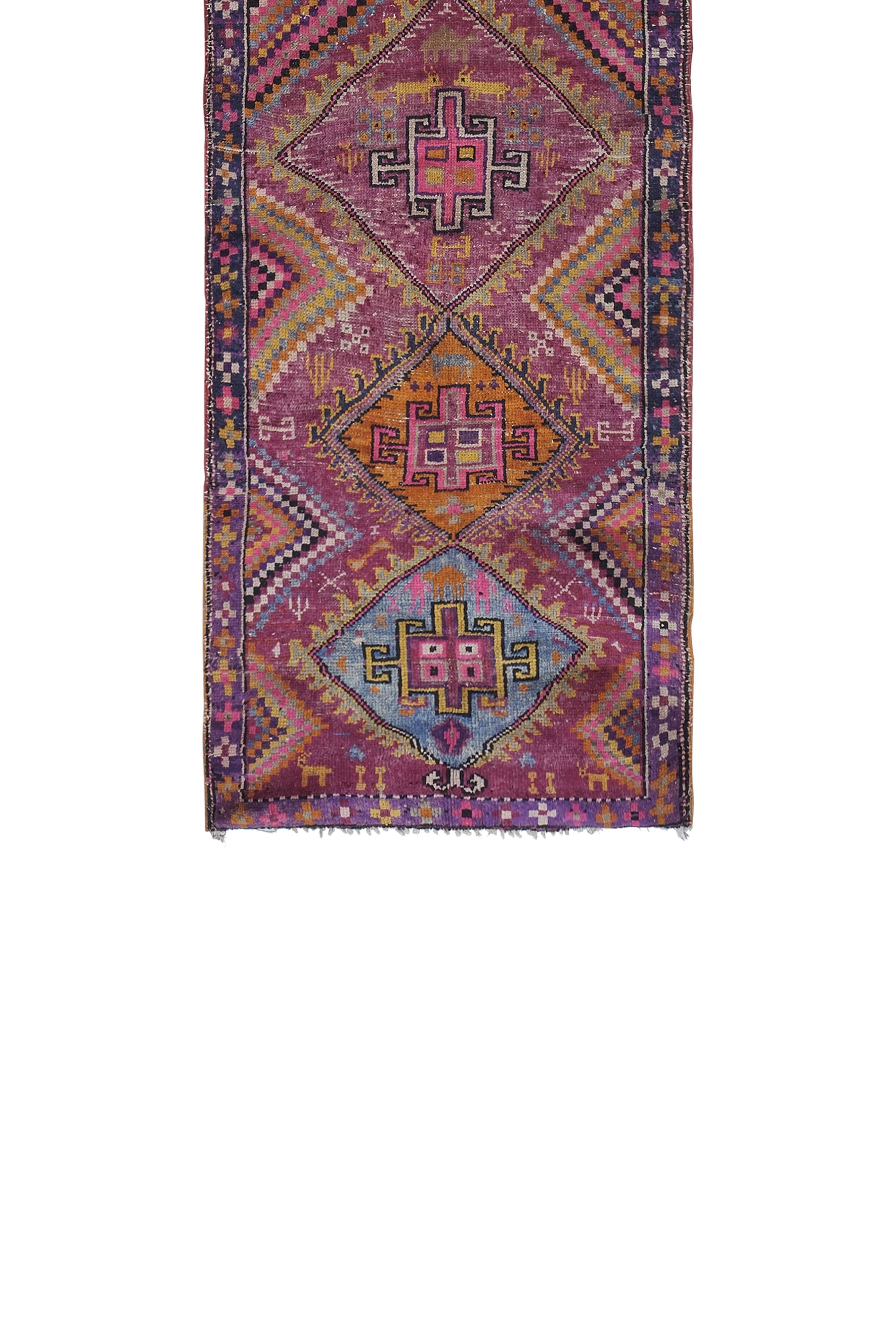 Vintage Turkish Oushak Rug Handwoven 127x370 cm