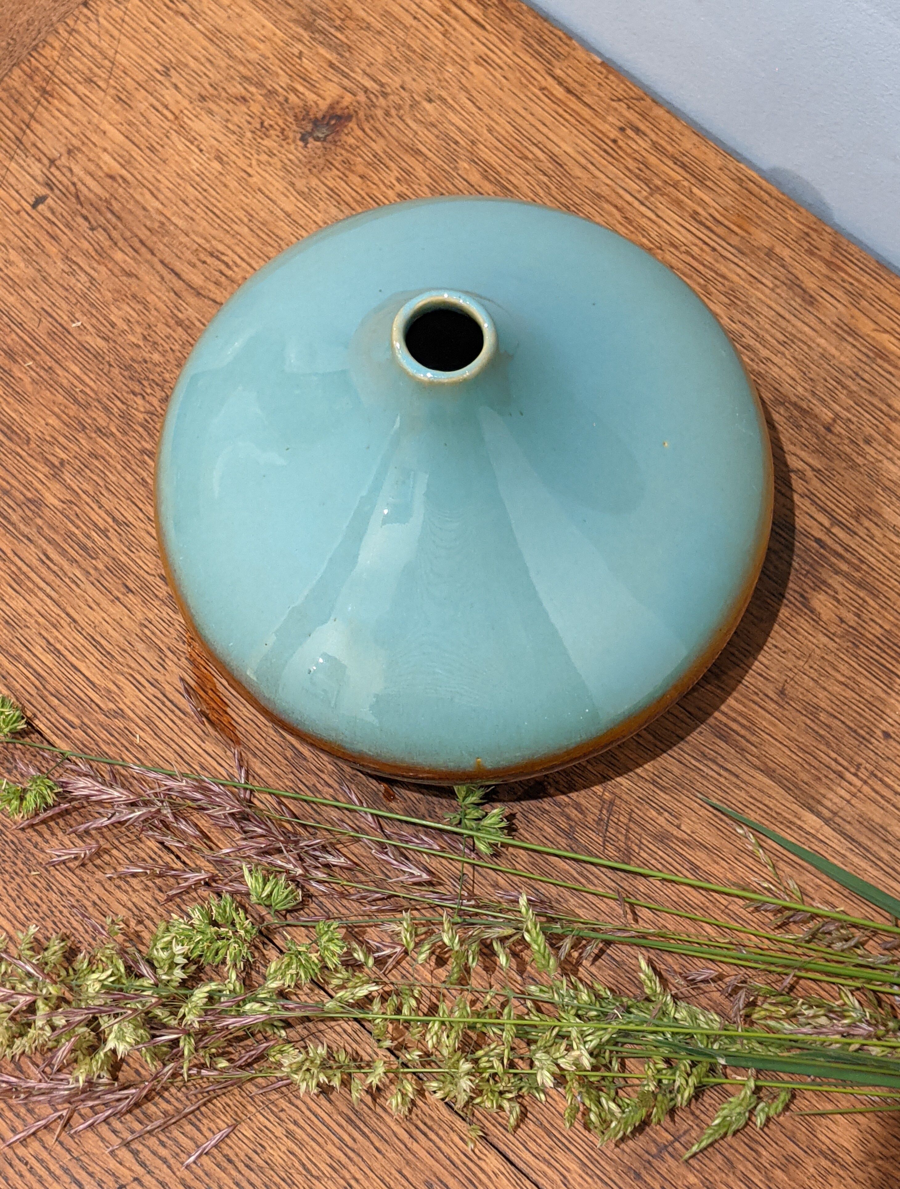 Turquoise and brown ceramic vase