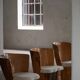 Swedish modernity, set of four stump chairs, solid Wood Wood with boucle seats, 1960s.