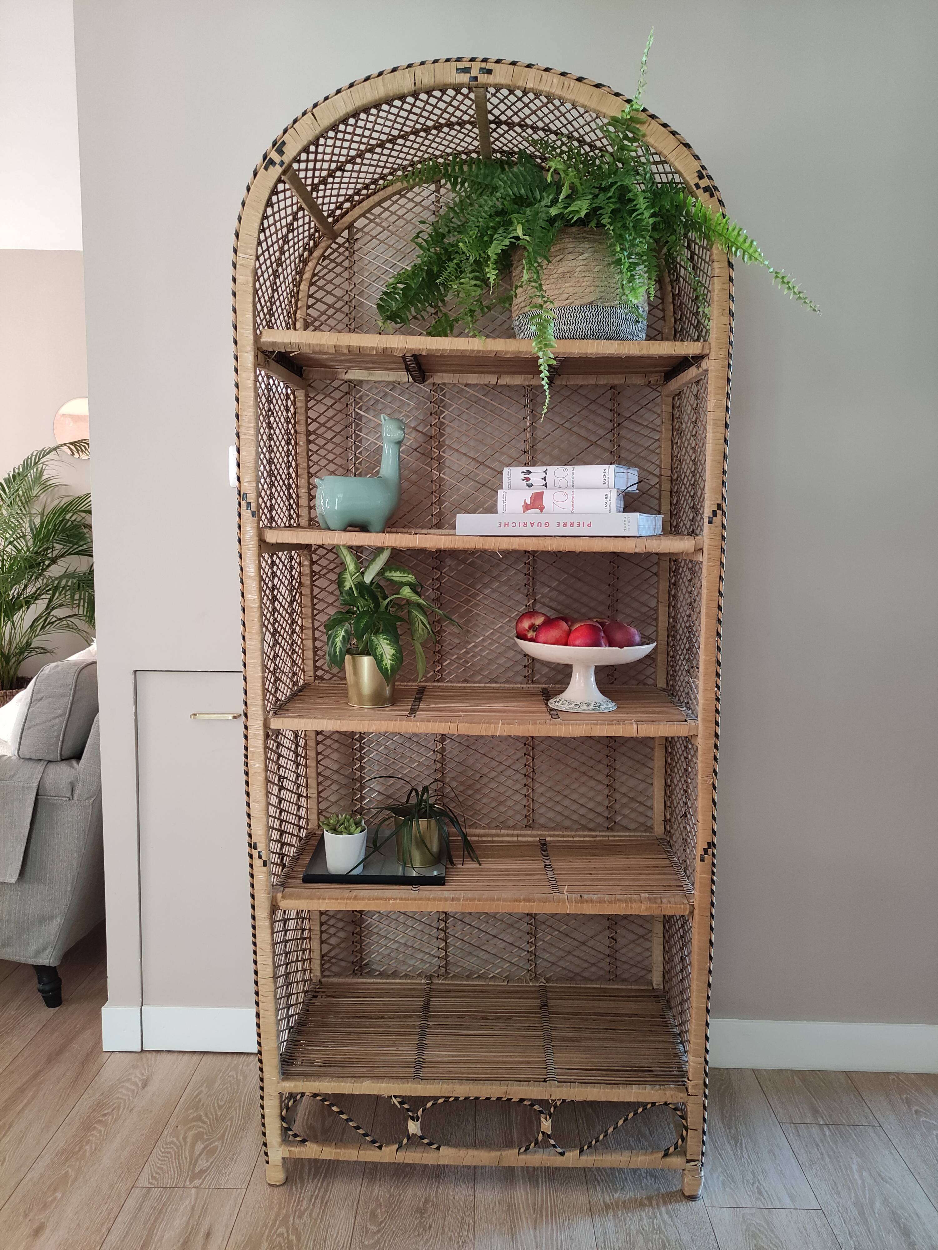 Emmanuelle style bookcase shelf in vintage rattan
