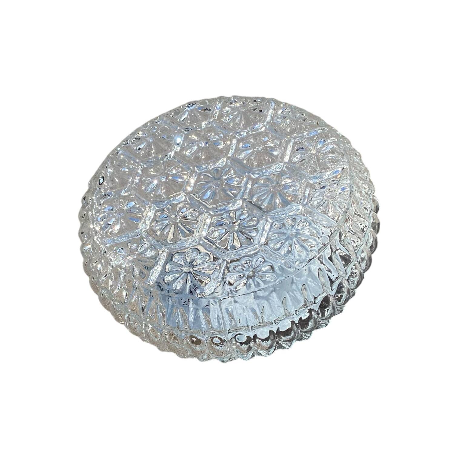 Round wall light ceiling fixture in glass with small vintage flowers from the 1970s and 1980s.