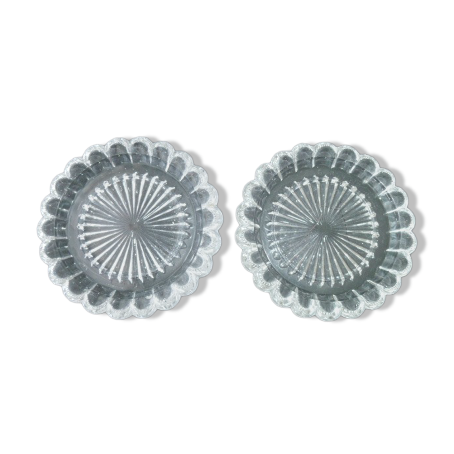 Pair of 2 cast pressed glass bottles