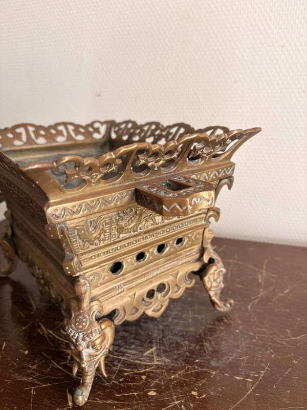 Ancien Jardinière Cache Pot Bronze Indochine Asie Eléphant XIXème